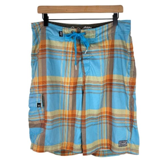 Lost Enterprises Boardshorts Mens 34 x 10" Plaid Print Swim Trunks Tattoo Ink - Picture 1 of 8